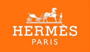 Hermès-Logo in glänzendem Gold auf weißem Hintergrund. Das ikonische Pferd mit Wagenrad-Symbol steht für hochwertige Handwerkskunst, zeitlose Eleganz und luxuriöse Lederwaren. Ideal für Modedesign, Accessoires und Lederwaren. Hermès - seit 1837.